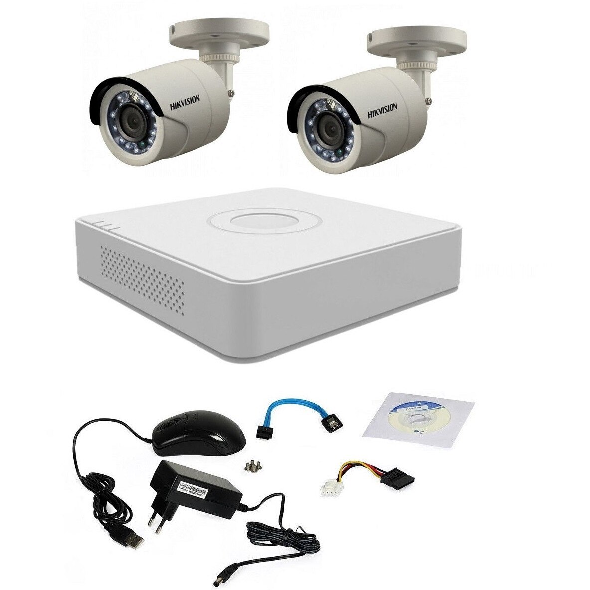 Kit supraveghere Hikvision Turbo HD 720P cu 2 camere IR 20 m